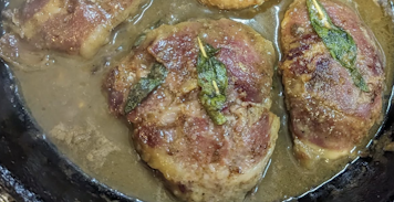 Photo of our pork Saltimbocca recipe with sage, burnt butter and pancetta